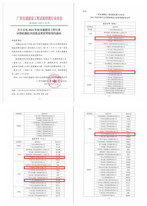 廣西路橋集團在2021年度交通建設(shè)工程行業(yè)回彈檢測技術(shù)技能競賽中榮獲佳績
